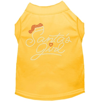 Santa's Girl Rhinestone Dog Shirt Yellow Lg