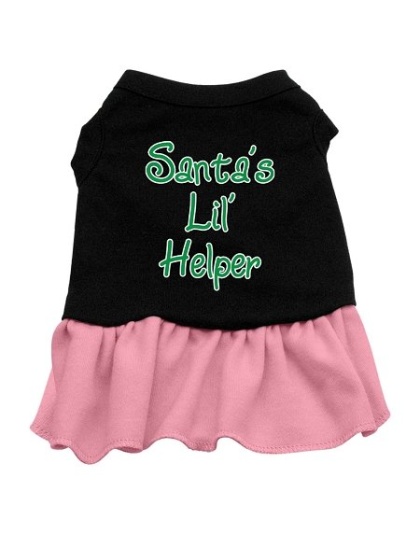 Santa's Lil Helper Screen Print Dress Black with Pink Lg