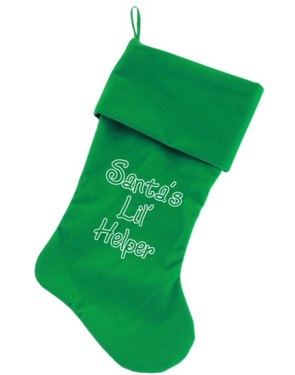 Santa's Lil' Helper Screen Print 18 inch Velvet Christmas Stocking Green
