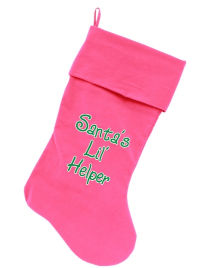 Santa's Lil' Helper Screen Print 18 inch Velvet Christmas Stocking Pink