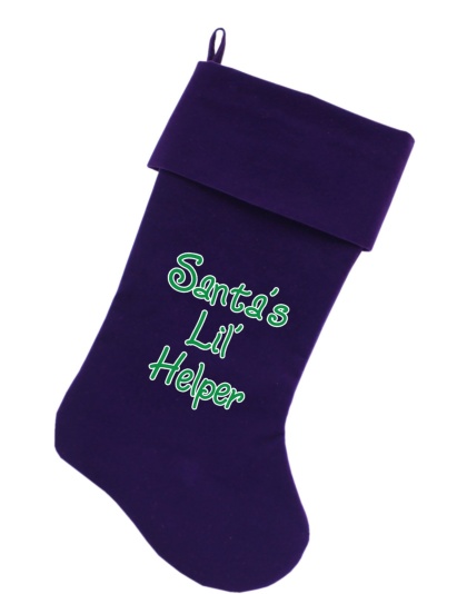 Santa's Lil' Helper Screen Print 18 inch Velvet Christmas Stocking Purple