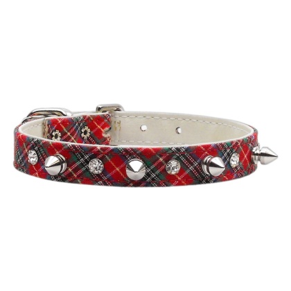 School Days Crystal and Spike Collars Red Plaid 10