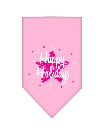 Scribble Happy Holidays Screen Print Bandana Light Pink Large