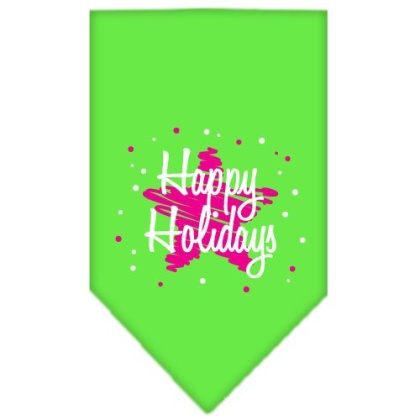 Scribble Happy Holidays Screen Print Bandana Lime Green Large