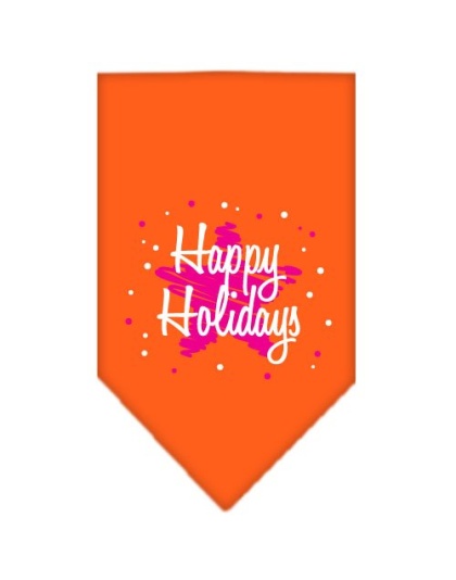 Scribble Happy Holidays Screen Print Bandana Orange Large