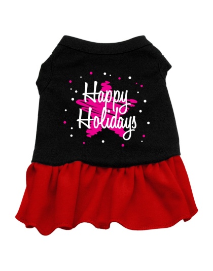 Scribble Happy Holidays Screen Print Dress Black with Red Lg