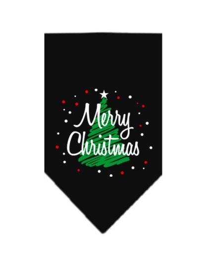 Scribble Merry Christmas Screen Print Bandana Black Large