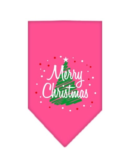 Scribble Merry Christmas Screen Print Bandana Bright Pink Large