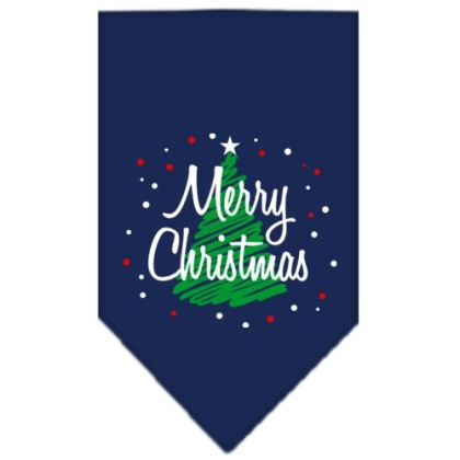 Scribble Merry Christmas Screen Print Bandana Navy Blue large