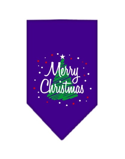 Scribble Merry Christmas Screen Print Bandana Purple Large