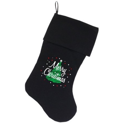 Scribbled Merry Christmas Screen Print 18 inch Velvet Christmas Stocking Black