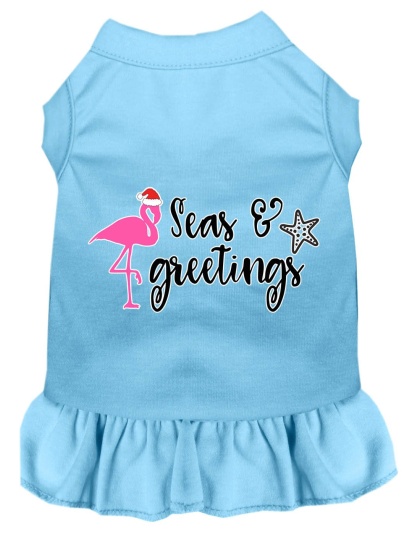 Seas and Greetings Screen Print Dog Dress Baby Blue 4X