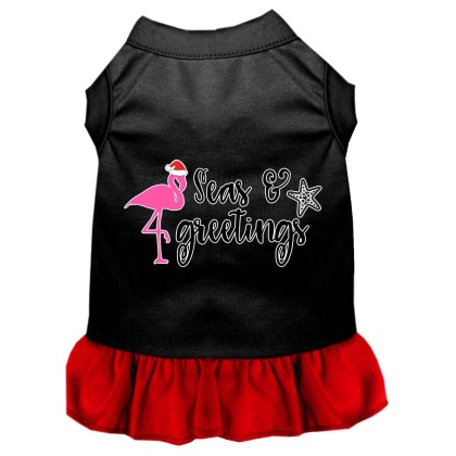 Seas and Greetings Screen Print Dog Dress Black with Red Lg