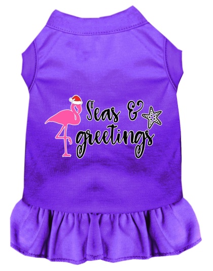 Seas and Greetings Screen Print Dog Dress Purple 4X