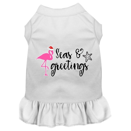 Seas and Greetings Screen Print Dog Dress White 4X