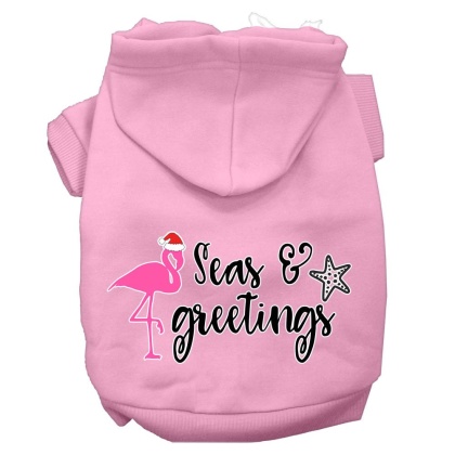 Seas and Greetings Screen Print Dog Hoodie Light Pink L