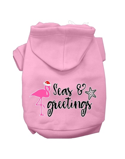 Seas and Greetings Screen Print Dog Hoodie Light Pink L