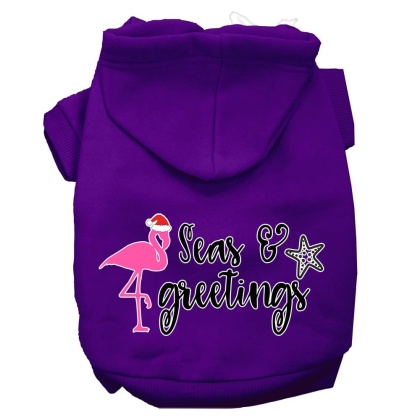 Seas and Greetings Screen Print Dog Hoodie Purple L