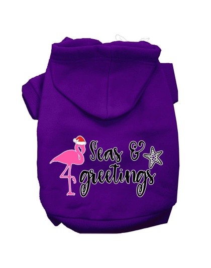 Seas and Greetings Screen Print Dog Hoodie Purple L