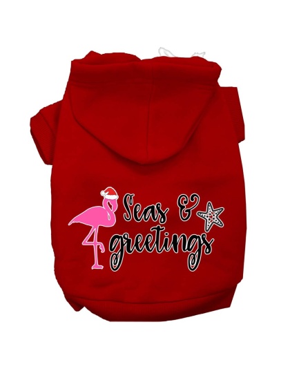 Seas and Greetings Screen Print Dog Hoodie Red L