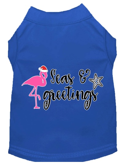 Seas and Greetings Screen Print Dog Shirt Blue Lg