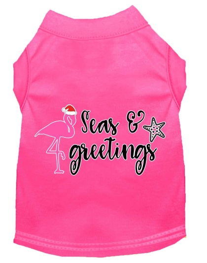 Seas and Greetings Screen Print Dog Shirt Bright Pink Lg