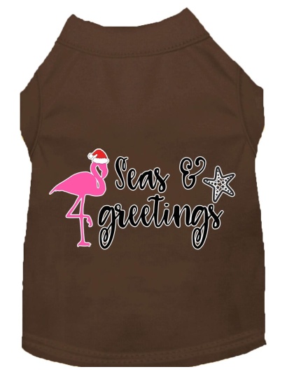 Seas and Greetings Screen Print Dog Shirt Brown Lg