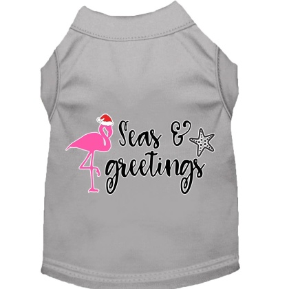 Seas and Greetings Screen Print Dog Shirt Grey Lg