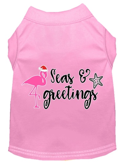 Seas and Greetings Screen Print Dog Shirt Light Pink Lg