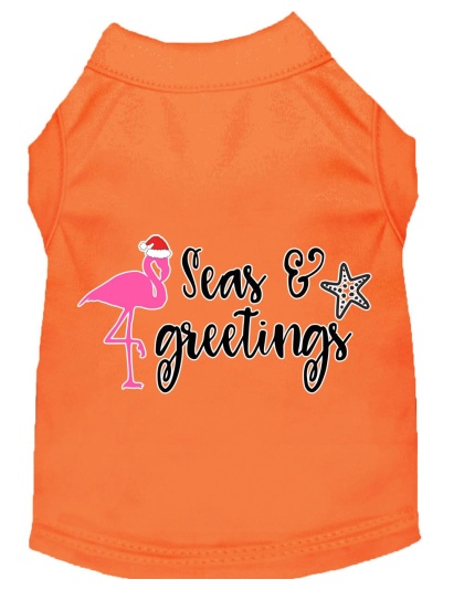 Seas and Greetings Screen Print Dog Shirt Orange Lg