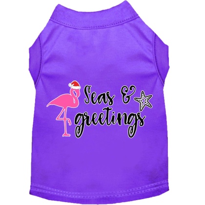 Seas and Greetings Screen Print Dog Shirt Purple Lg