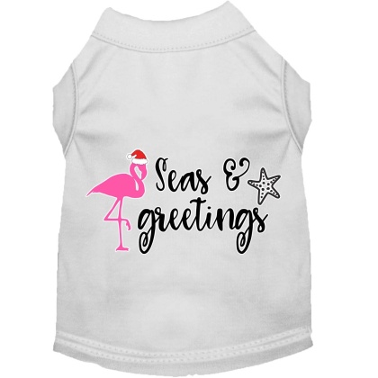 Seas and Greetings Screen Print Dog Shirt White Lg