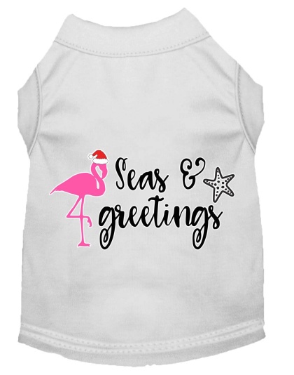 Seas and Greetings Screen Print Dog Shirt White Lg