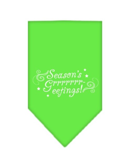 Seasons Greetings Screen Print Bandana Lime Green Large