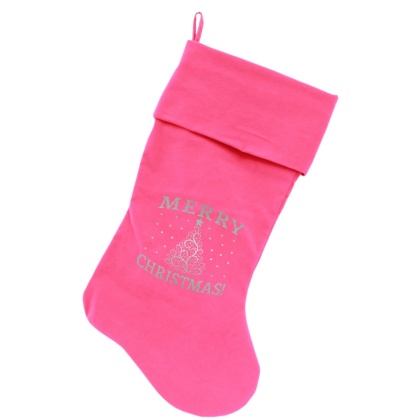 Shimmer Christmas Tree Screen Print 18 inch Velvet Christmas Stocking Pink