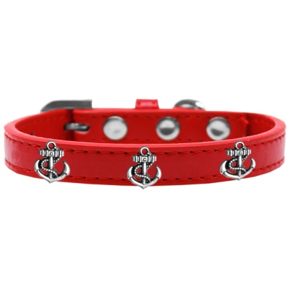 Silver Anchor Widget Dog Collar Red Size 10
