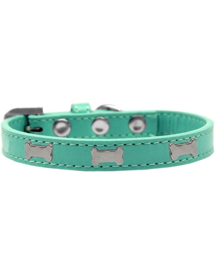 Silver Bone Widget Dog Collar Aqua Size 10