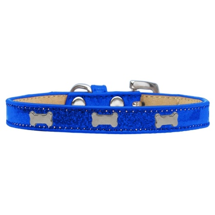 Silver Bone Widget Dog Collar Blue Ice Cream Size 10