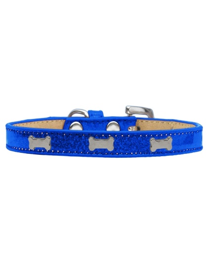 Silver Bone Widget Dog Collar Blue Ice Cream Size 10