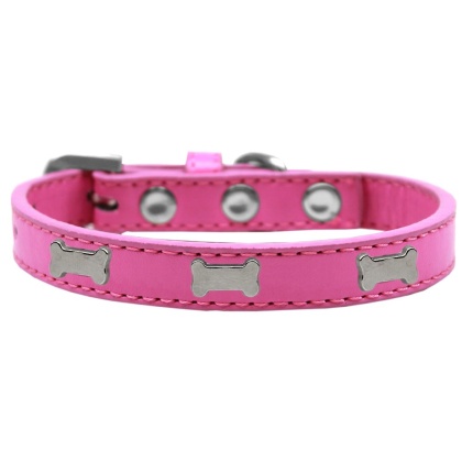 Silver Bone Widget Dog Collar Bright Pink Size 10