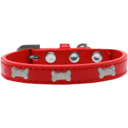 Silver Bone Widget Dog Collar Red Size 10