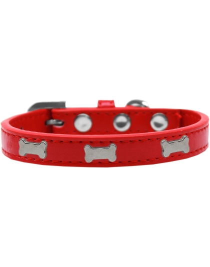 Silver Bone Widget Dog Collar Red Size 10