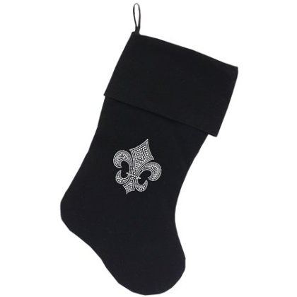Silver Fleur De Lis Rhinestone 18 inch Velvet Christmas Stocking Black
