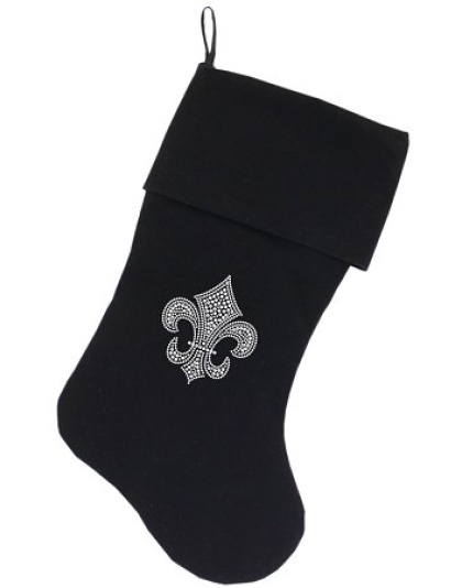 Silver Fleur De Lis Rhinestone 18 inch Velvet Christmas Stocking Black