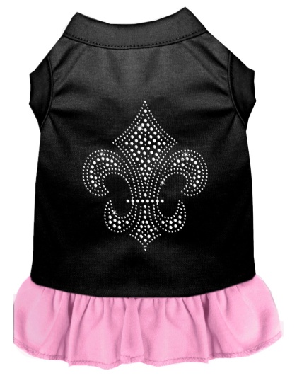 Silver Fleur de Lis Rhinestone Dress Black with Light Pink Lg