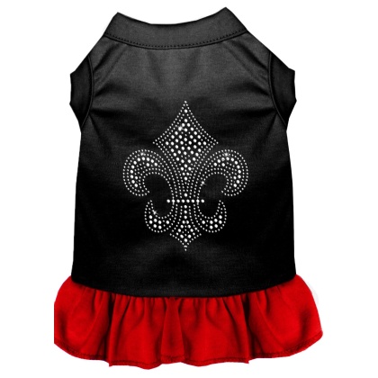 Silver Fleur de Lis Rhinestone Dress Black with Red Lg