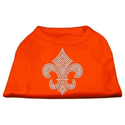 Silver Fleur de Lis Rhinestone Shirts Orange Lg