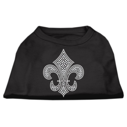 Silver Fleur de lis Rhinestone Shirts Black L