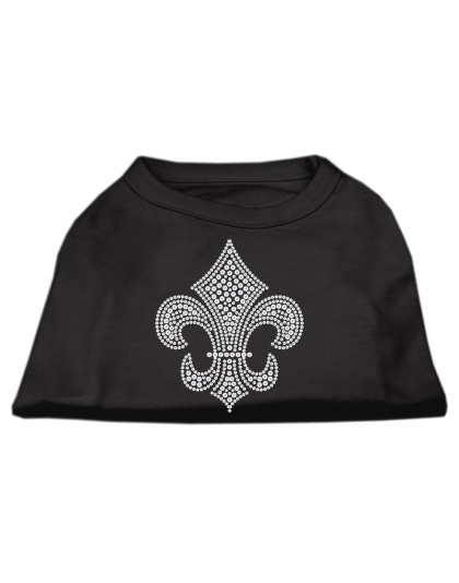 Silver Fleur de lis Rhinestone Shirts Black L