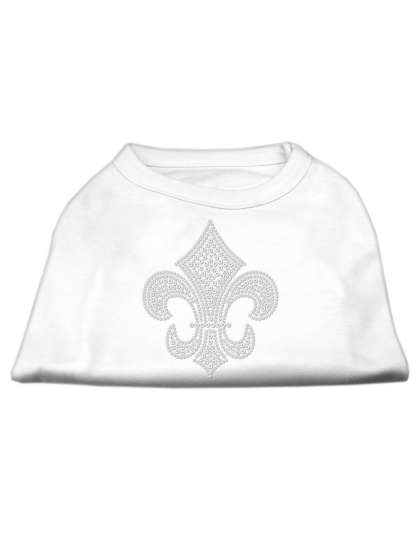 Silver Fleur de lis Rhinestone Shirts White L